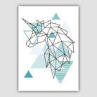 Unicorn Head Looking Left Abstract Geometric Scandinavian Aqua Blue Poster