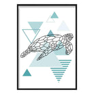 Turtle Abstract Geometric Scandinavian Aqua Blue Poster
