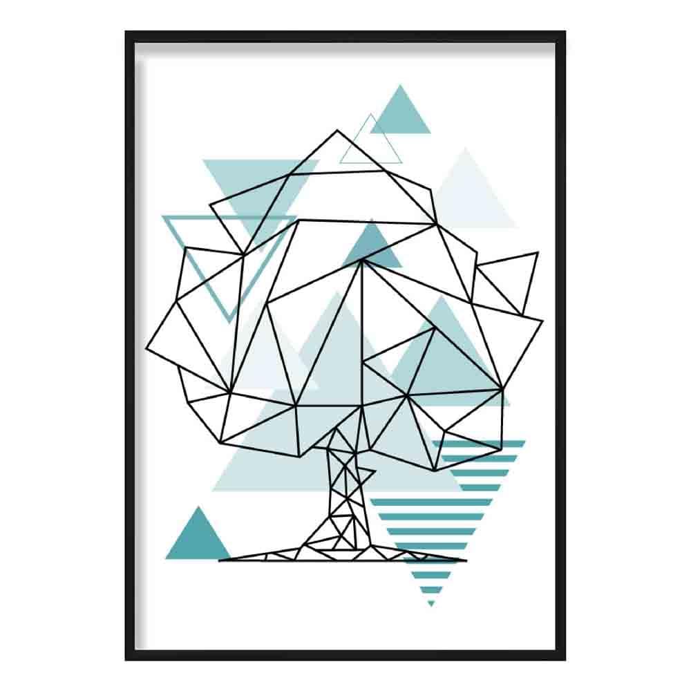 Tree Abstract Geometric Scandinavian Aqua Blue Poster