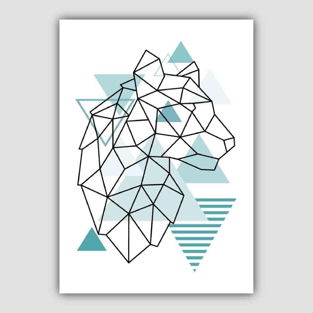 Tiger Head Looking Right Abstract Geometric Scandinavian Aqua Blue Poster