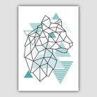 Tiger Head Looking Right Abstract Geometric Scandinavian Aqua Blue Poster