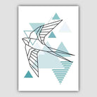 Swallow Abstract Geometric Scandinavian Aqua Blue Poster