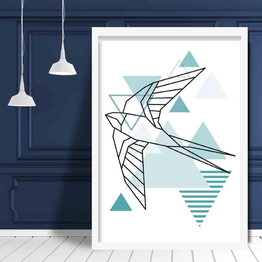 Swallow Abstract Geometric Scandinavian Aqua Blue Poster