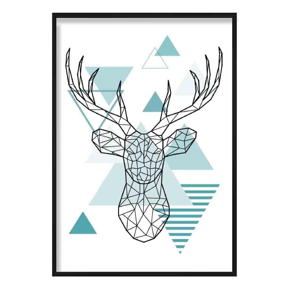 Stag Head Abstract Geometric Scandinavian Aqua Blue Poster