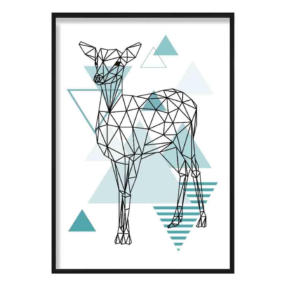 Deer Abstract Geometric Scandinavian Aqua Blue Poster