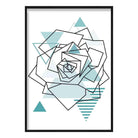 Rose Head Abstract Geometric Scandinavian Aqua Blue Poster