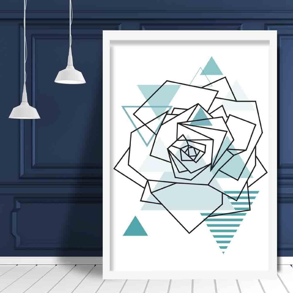 Rose Head Abstract Geometric Scandinavian Aqua Blue Poster