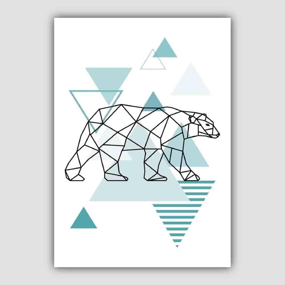 Polar Bear Abstract Geometric Scandinavian Aqua Blue Poster