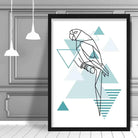 Parrot Abstract Geometric Scandinavian Aqua Blue Poster