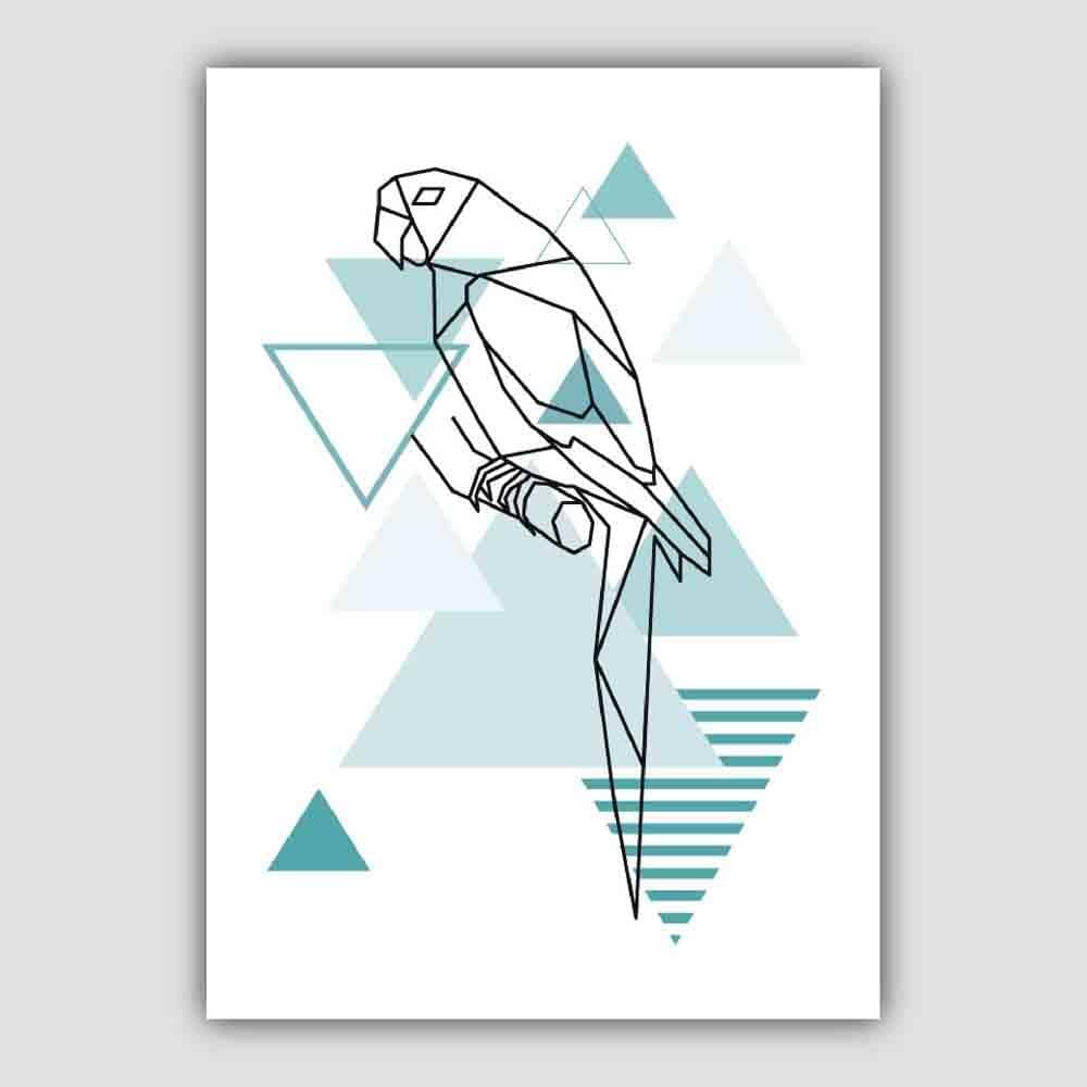 Parrot Abstract Geometric Scandinavian Aqua Blue Poster