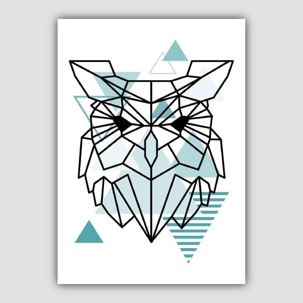 Owl Head Abstract Geometric Scandinavian Aqua Blue Poster