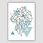 Lion Head Looking Left Abstract Geometric Scandinavian Aqua Blue Poster