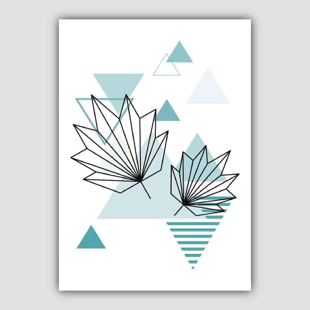 Tropical Leaves Abstract Geometric Scandinavian Aqua Blue Poster