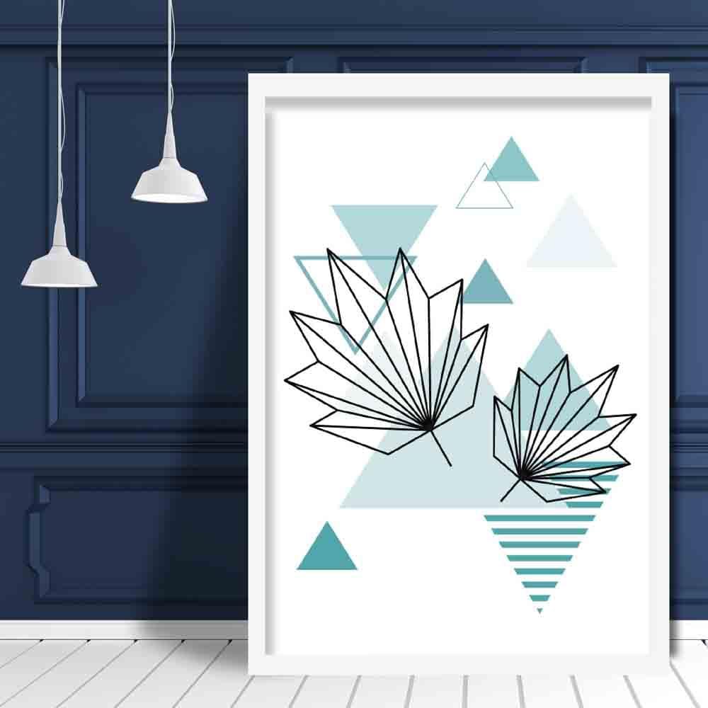 Tropical Leaves Abstract Geometric Scandinavian Aqua Blue Poster