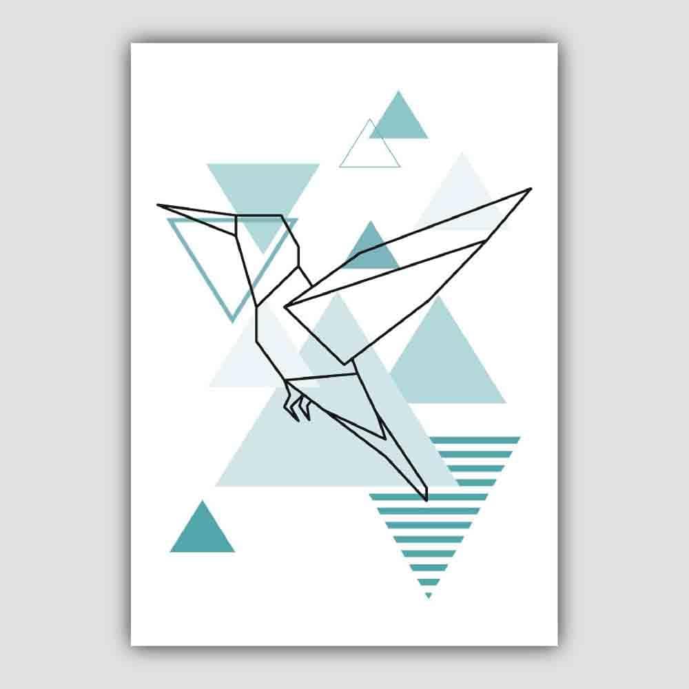 Hummingbird Abstract Geometric Scandinavian Aqua Blue Poster