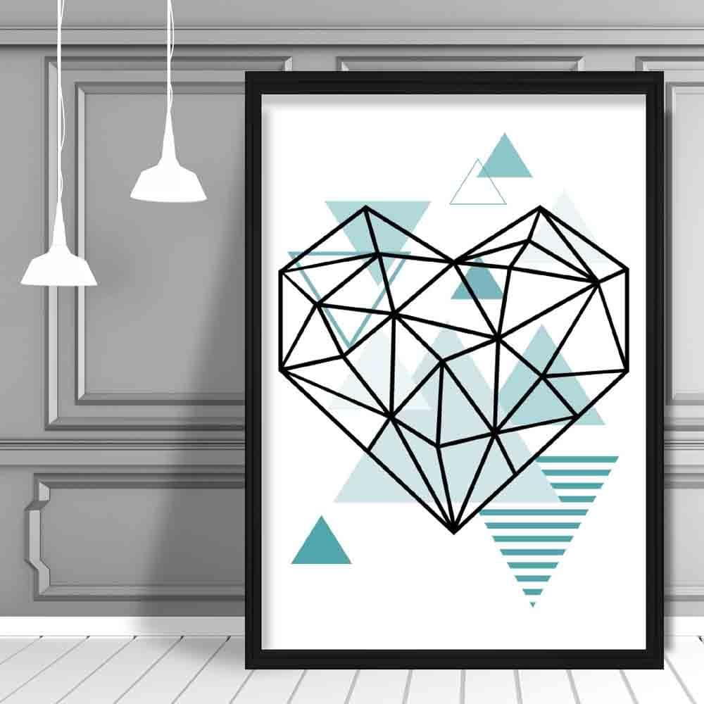 Heart Abstract Geometric Scandinavian Aqua Blue Poster
