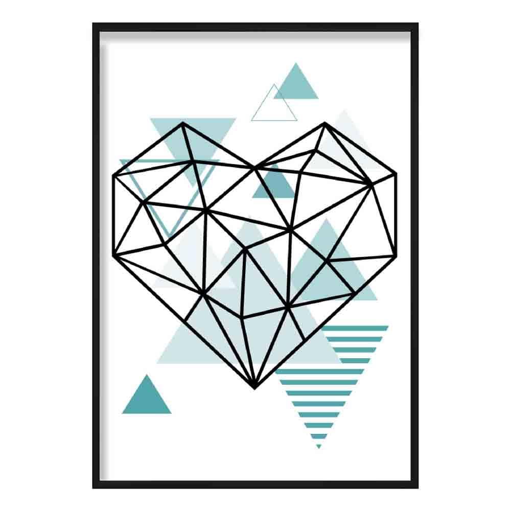 Heart Abstract Geometric Scandinavian Aqua Blue Poster