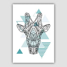 Giraffe Head Abstract Geometric Scandinavian Aqua Blue Poster