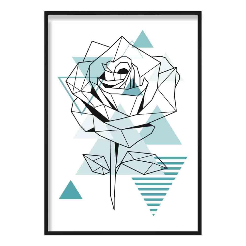 Rose Abstract Geometric Scandinavian Aqua Blue Poster