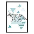 Fox Abstract Geometric Scandinavian Aqua Blue Poster