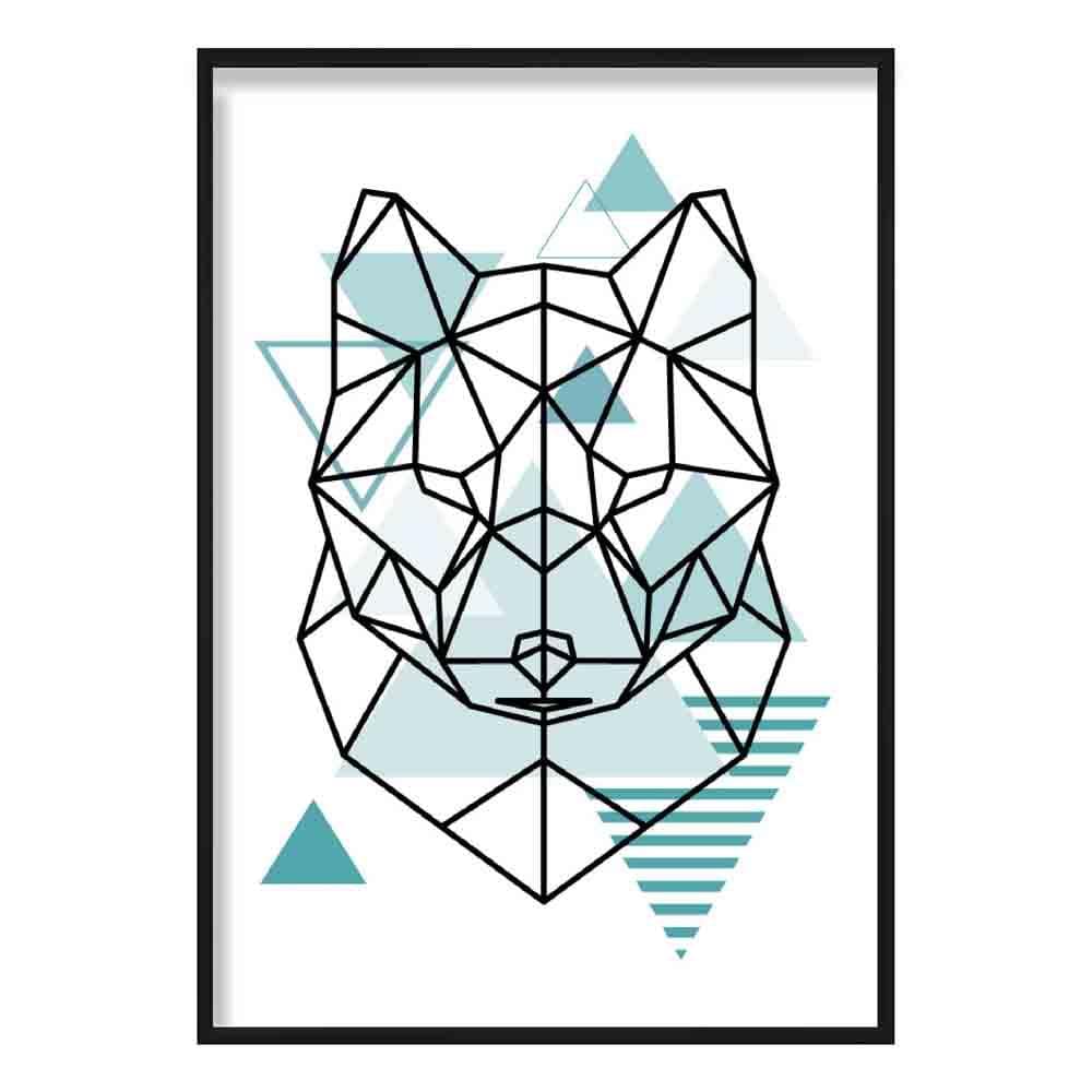 Fox Head Abstract Geometric Scandinavian Aqua Blue Poster