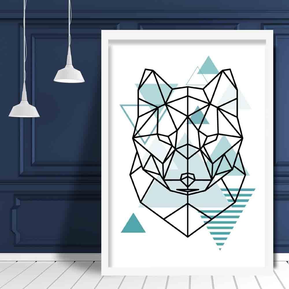 Fox Head Abstract Geometric Scandinavian Aqua Blue Poster