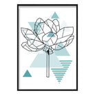 Peony Flower Abstract Geometric Scandinavian Aqua Blue Poster