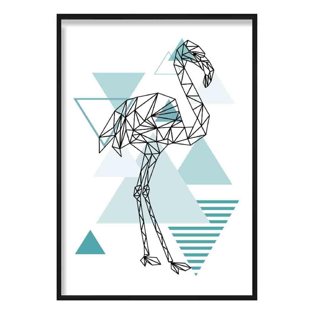Flamingo Abstract Geometric Scandinavian Aqua Blue Poster