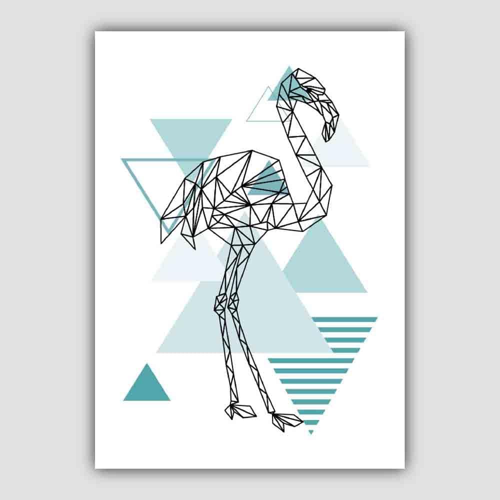 Flamingo Abstract Geometric Scandinavian Aqua Blue Poster