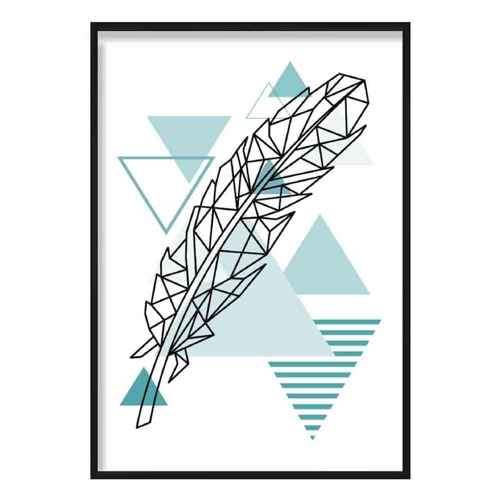 Feather Abstract Geometric Scandinavian Aqua Blue Poster