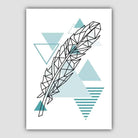 Feather Abstract Geometric Scandinavian Aqua Blue Poster