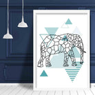 Elephant Abstract Geometric Scandinavian Aqua Blue Poster