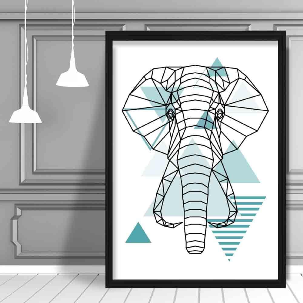 Elephant Head Abstract Geometric Scandinavian Aqua Blue Poster