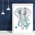 Elephant Head Abstract Geometric Scandinavian Aqua Blue Poster