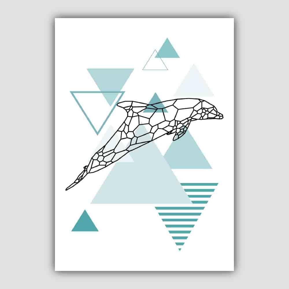 Dolphin Abstract Geometric Scandinavian Aqua Blue Poster