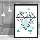 Diamond Abstract Geometric Scandinavian Aqua Blue Poster