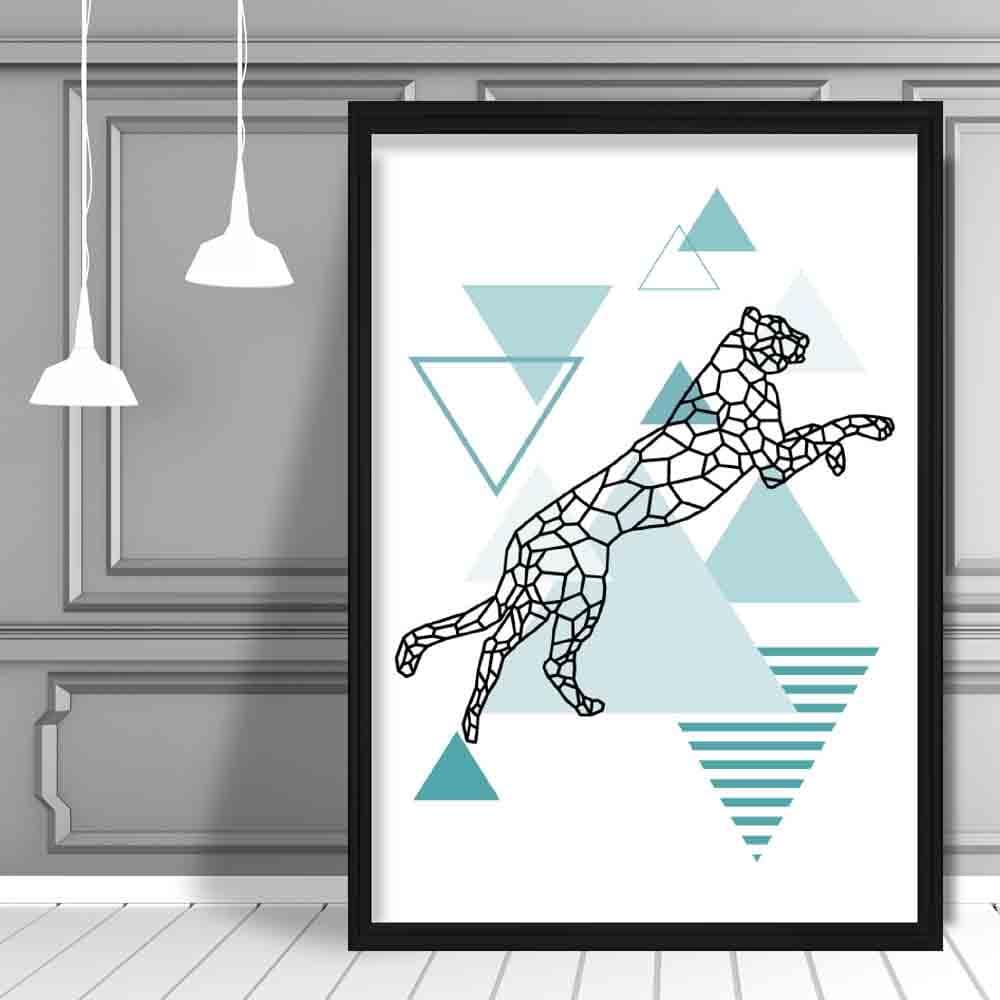 Cheetah Abstract Geometric Scandinavian Aqua Blue Poster