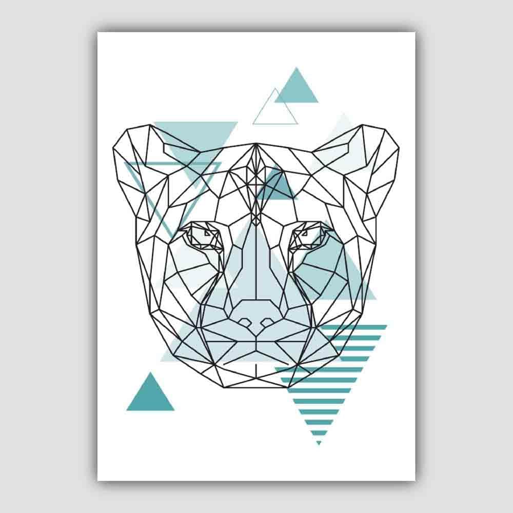 Cheetah Head Abstract Geometric Scandinavian Aqua Blue Poster