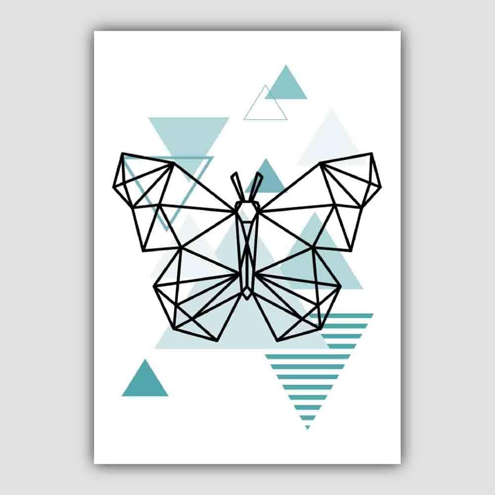 Butterfly Abstract Geometric Scandinavian Aqua Blue Poster