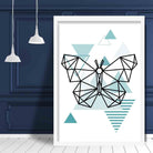 Butterfly Abstract Geometric Scandinavian Aqua Blue Poster