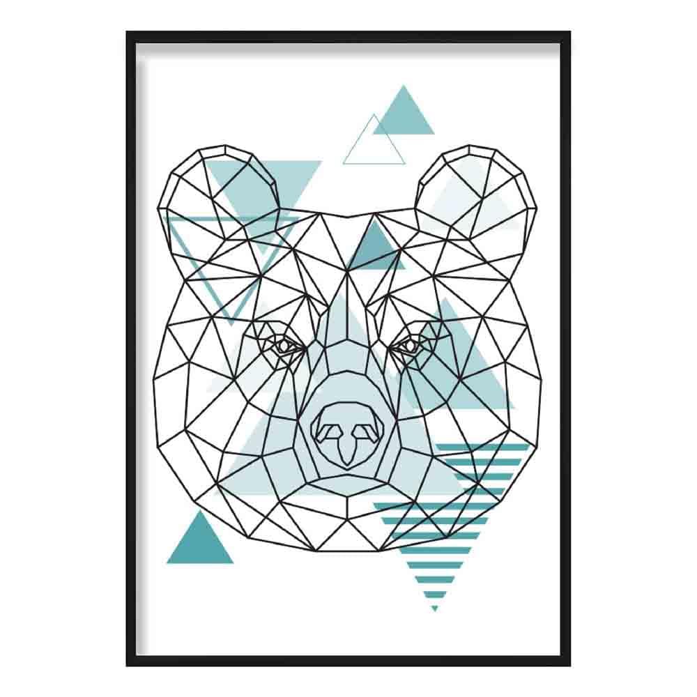 Bear Head Abstract Geometric Scandinavian Aqua Blue Poster