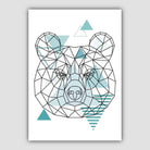 Bear Head Abstract Geometric Scandinavian Aqua Blue Poster