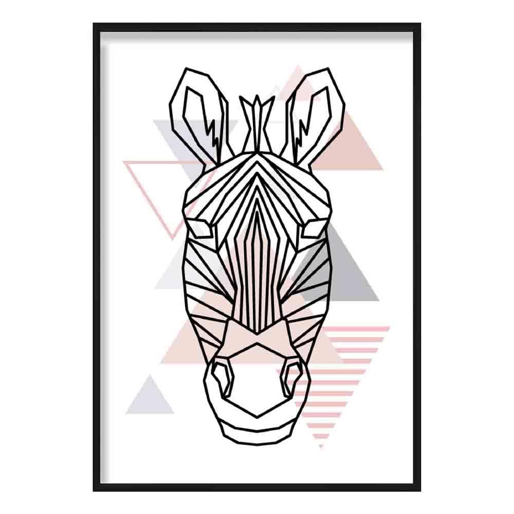 Zebra Head Abstract Geometric Scandinavian Blush Pink Poster