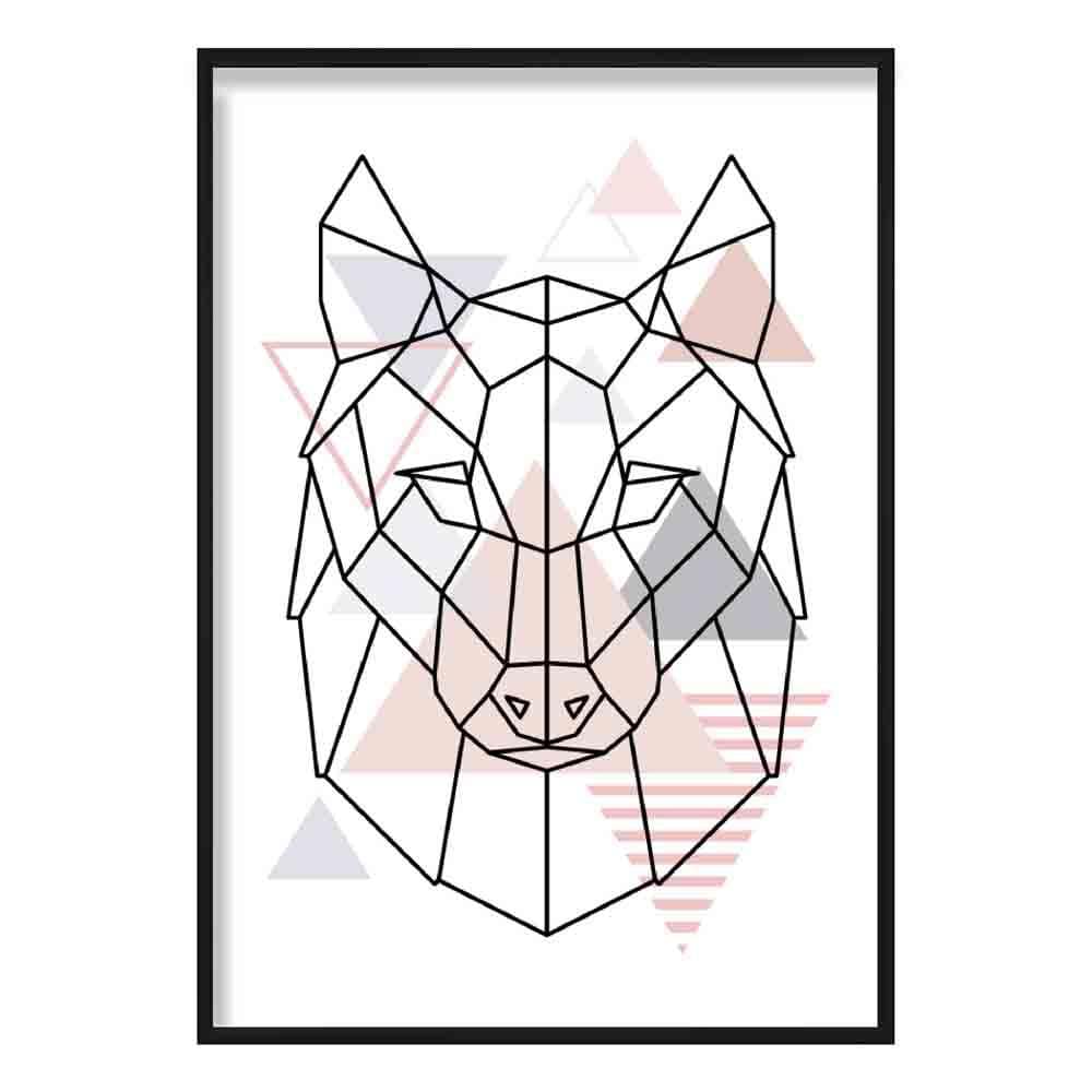 Wolf Head Abstract Geometric Scandinavian Blush Pink Poster