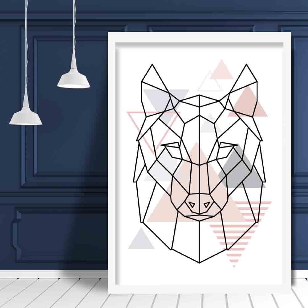 Wolf Head Abstract Geometric Scandinavian Blush Pink Poster