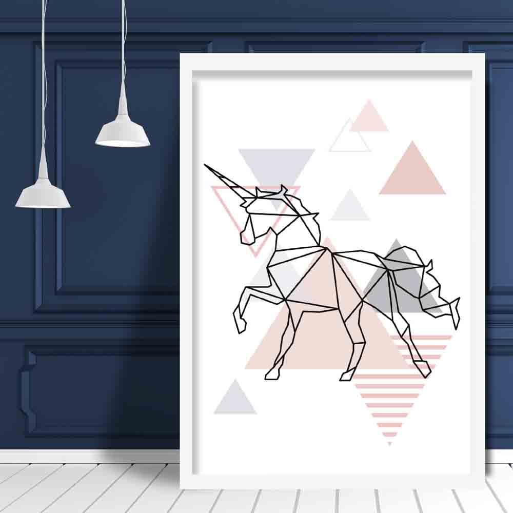 Unicorn Abstract Geometric Scandinavian Blush Pink Poster