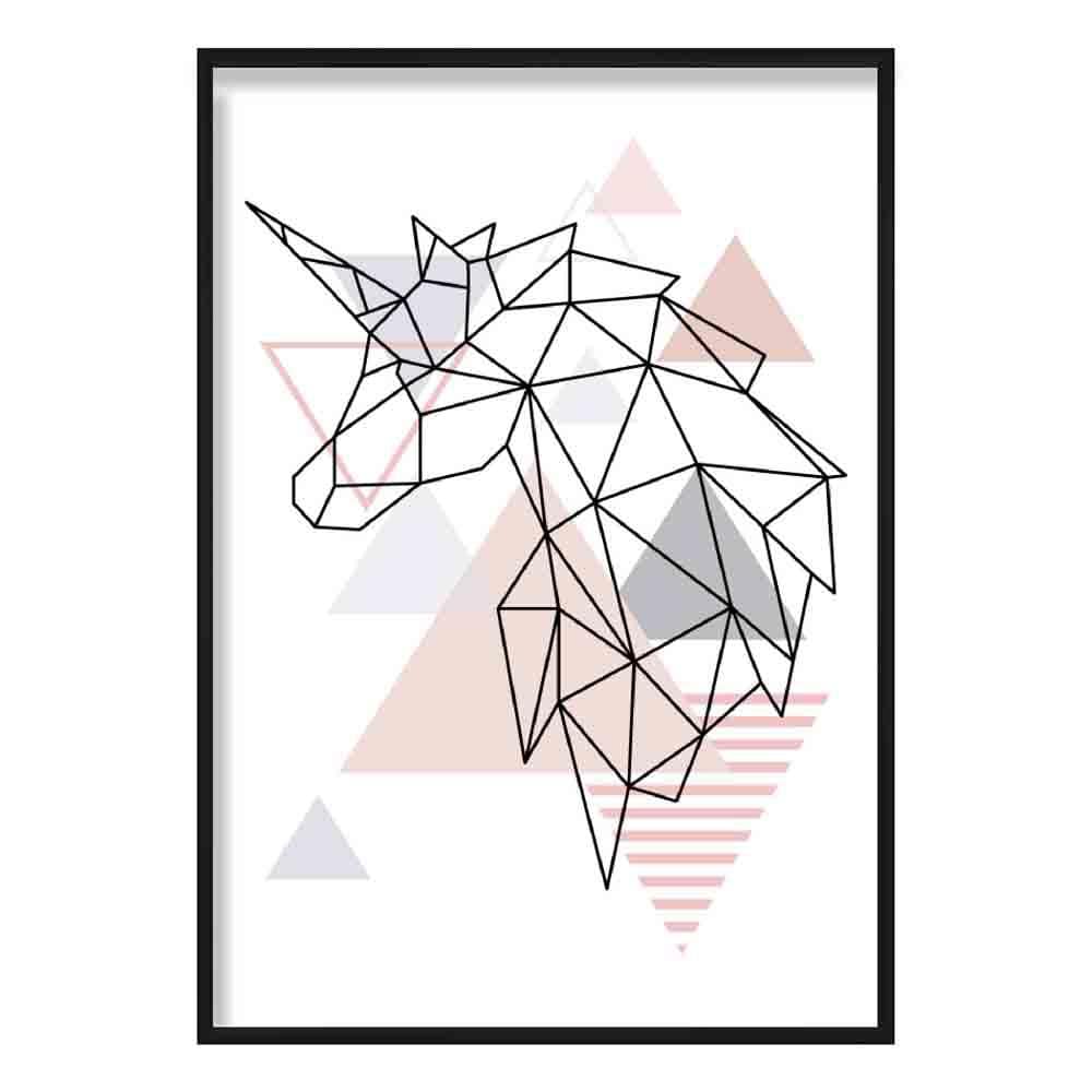 Unicorn Head Looking Left Abstract Geometric Scandinavian Blush Pink Poster