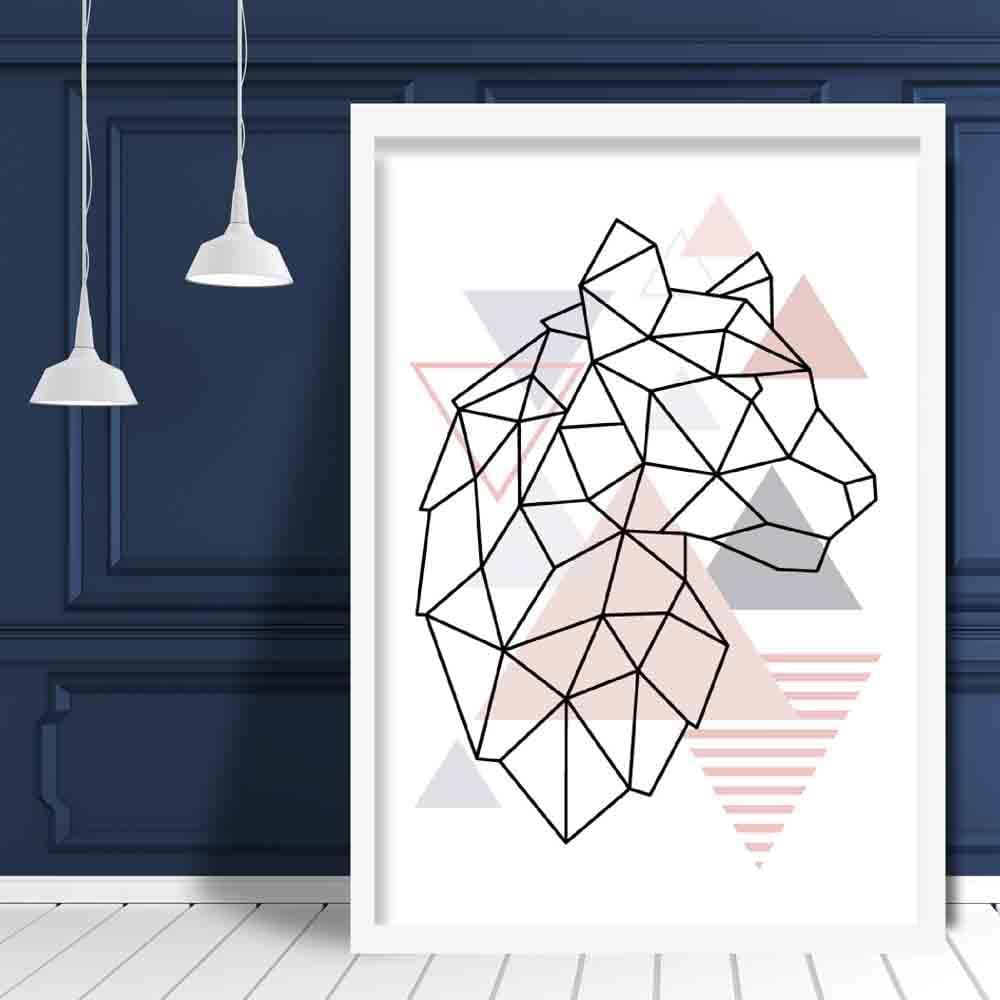 Tiger Head Looking Right Abstract Geometric Scandinavian Blush Pink Poster