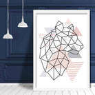 Tiger Head Looking Right Abstract Geometric Scandinavian Blush Pink Poster