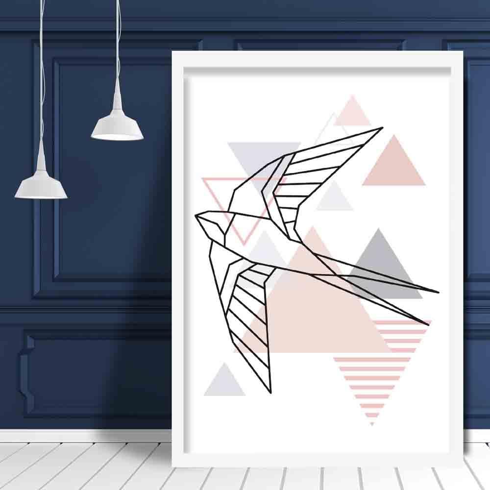 Swallow Abstract Geometric Scandinavian Blush Pink Poster